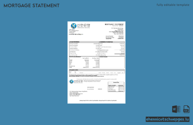 Hypothekenabrechnung der Shinhan Bank (Südkorea) in Word- und PDF-Formaten – Beispielvorschau